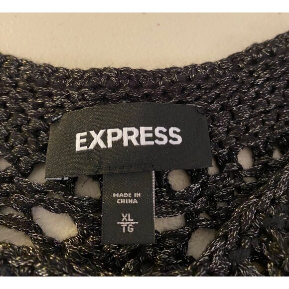 Express Black Sparkly Open Knit Crochet Sleeveless Top XL - Picture 3 of 7